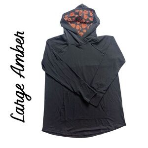 Lularoe Amber‎ Large Halloween Jack o Lantern pumpkin hooded HTF L Solid Black